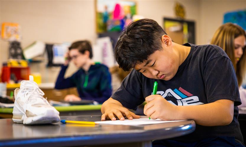 Students sketch shoes during art class